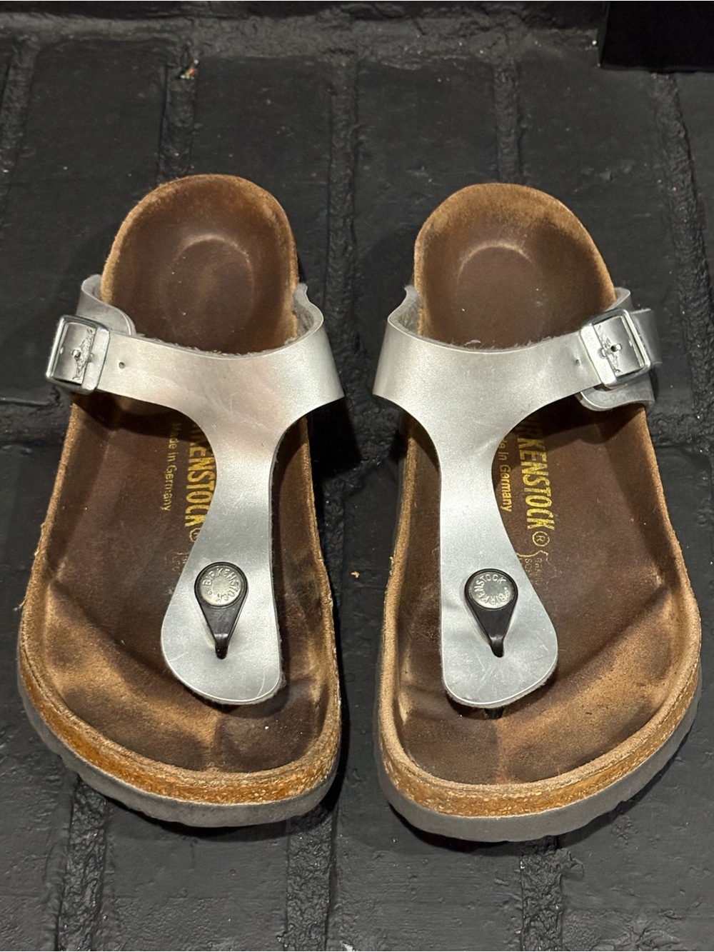 Birkenstock Silver Metallic Thong Sandals - Picture 2 of 6